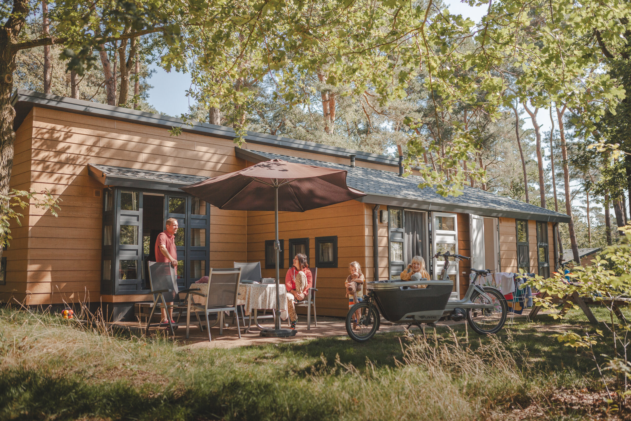 Bungalow in de zomer bij natuurcamping Lemeler Esch