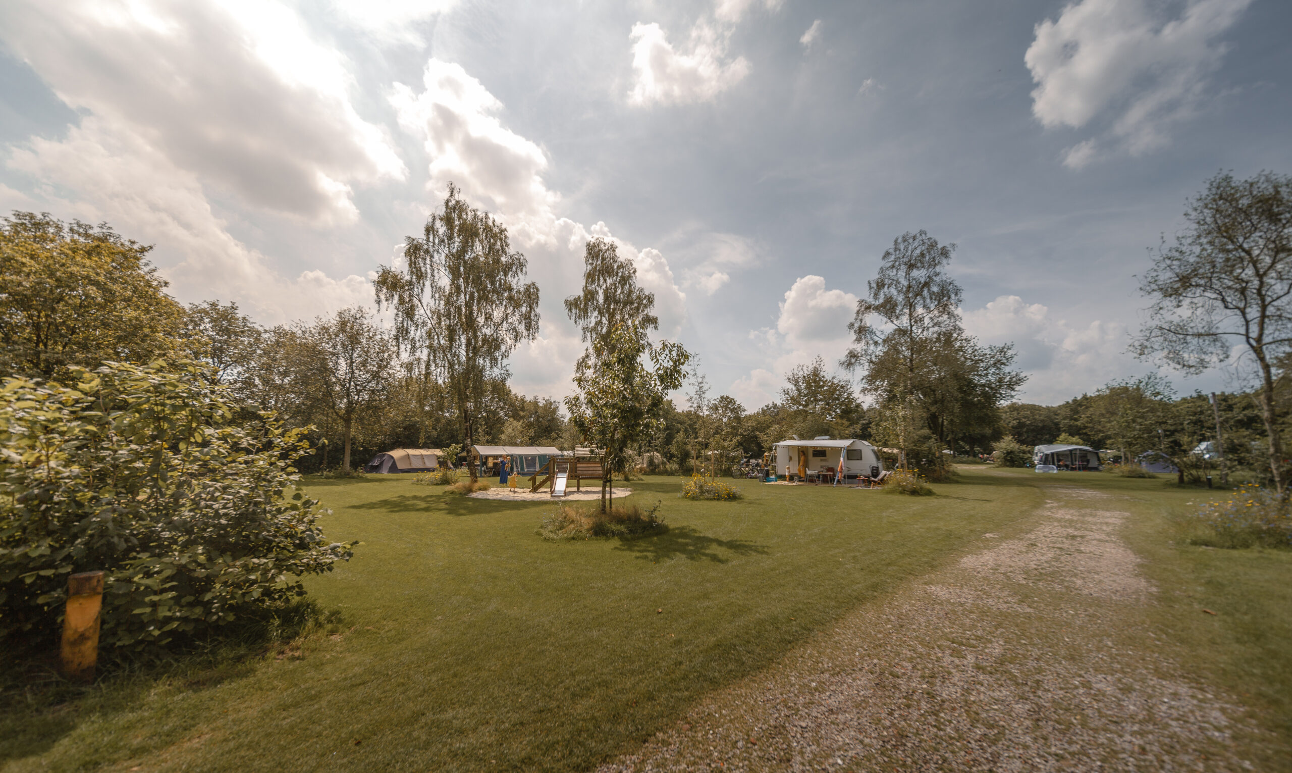 Kamperen op kampeerveld Boomgaard bij natuurcamping Lemeler Esch